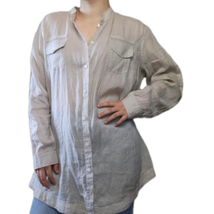 Button down shirt Blouse Neutral Lightweight Long sleeve 100% Ramie CHICO'S